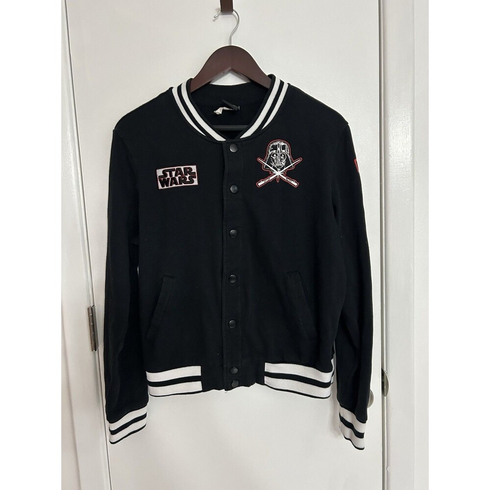 Men's Star Wars Black Varsity Bomber Jacket Darkside Snap Closure Size: L
